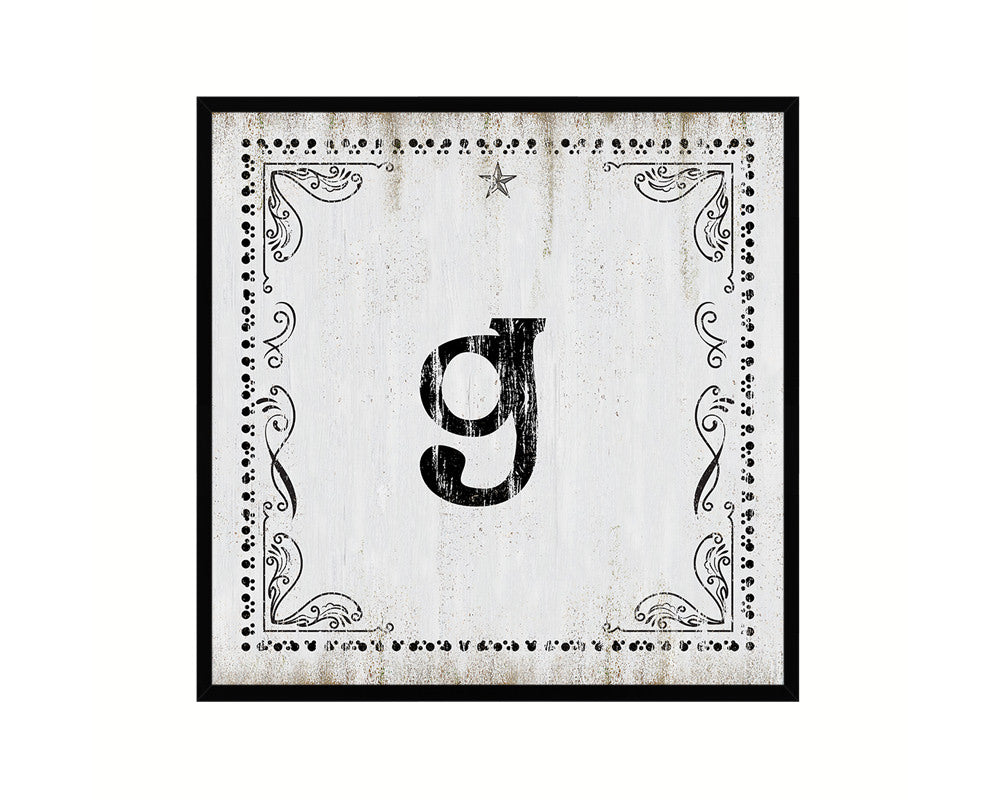 Letters G Custom Monogram Name Sign Framed Prints Wall Art Décor, White Wash