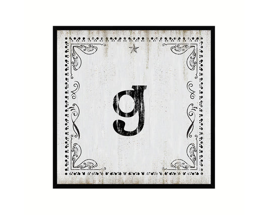 Letters G Custom Monogram Name Sign Framed Prints Wall Art Décor, White Wash