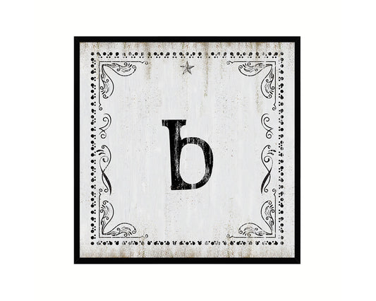 Letters B Custom Monogram Name Sign Framed Prints Wall Art Décor, White Wash