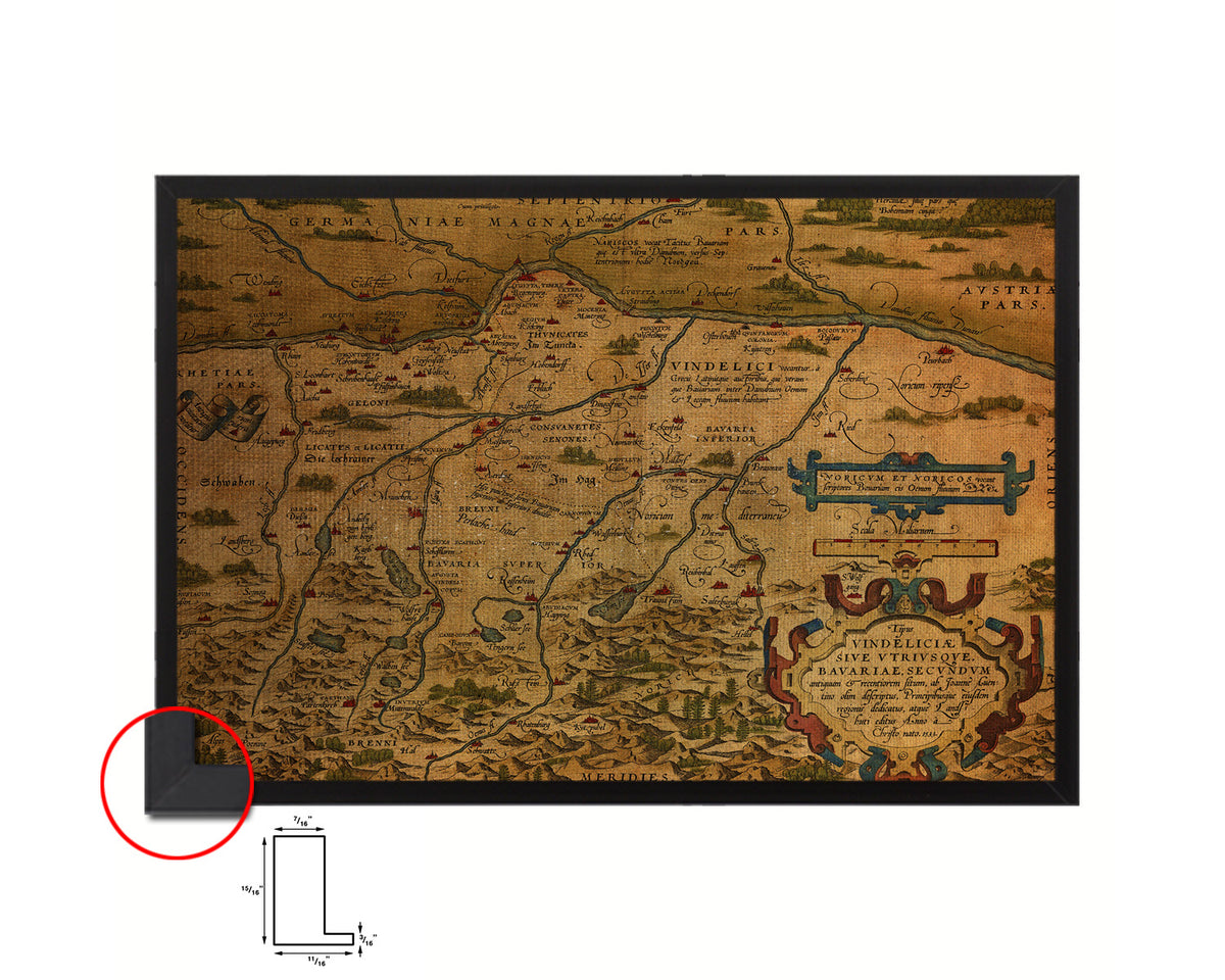 Bavaria Germany Abraham Ortelius Circa Historical Map Framed Print Art Wall Decor Gifts