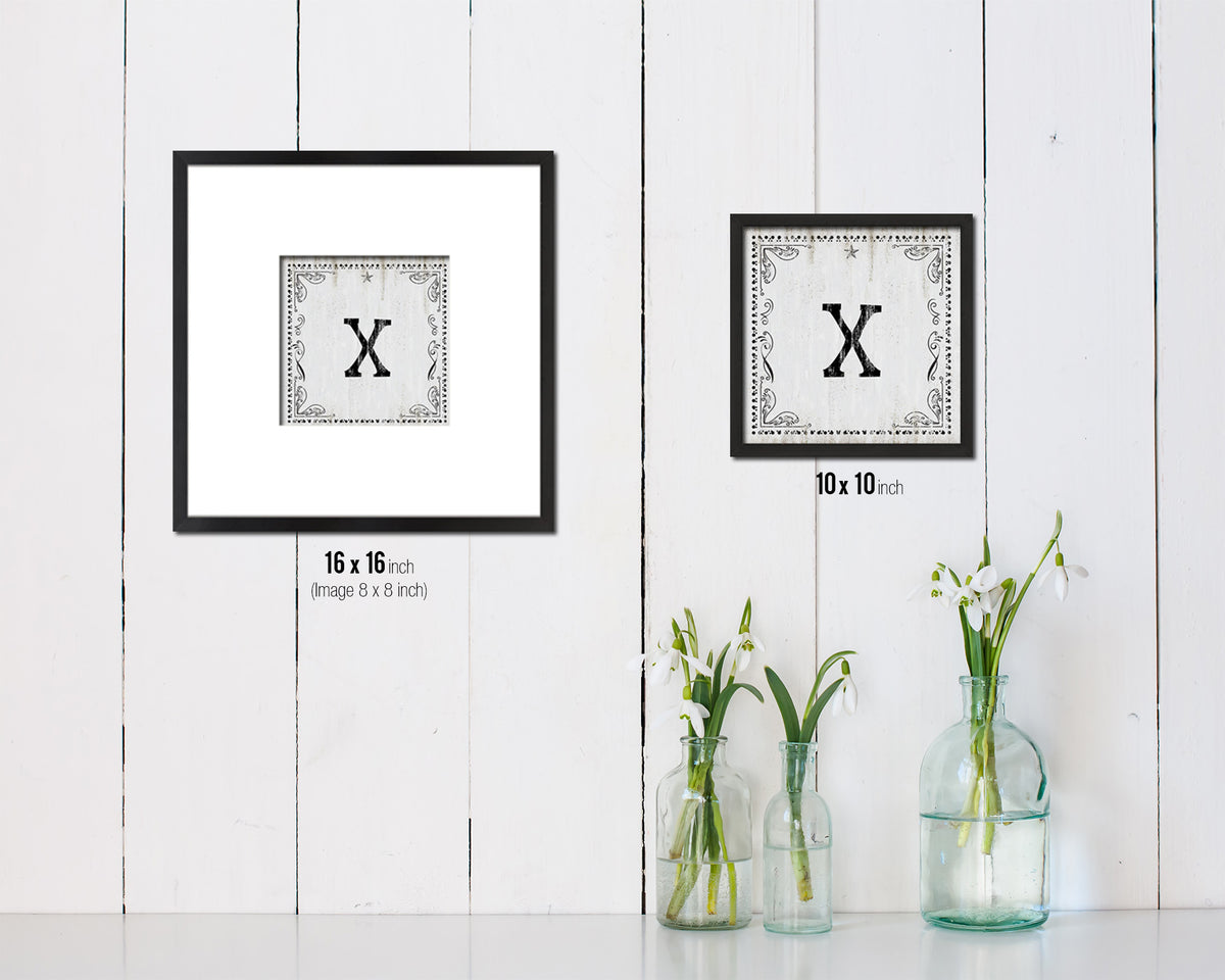 Letters X Custom Monogram Name Sign Framed Prints Wall Art Décor, White Wash