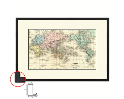 World Western and Eastern Hemispheres 1800 Old Map Framed Print Art Wall Decor Gifts