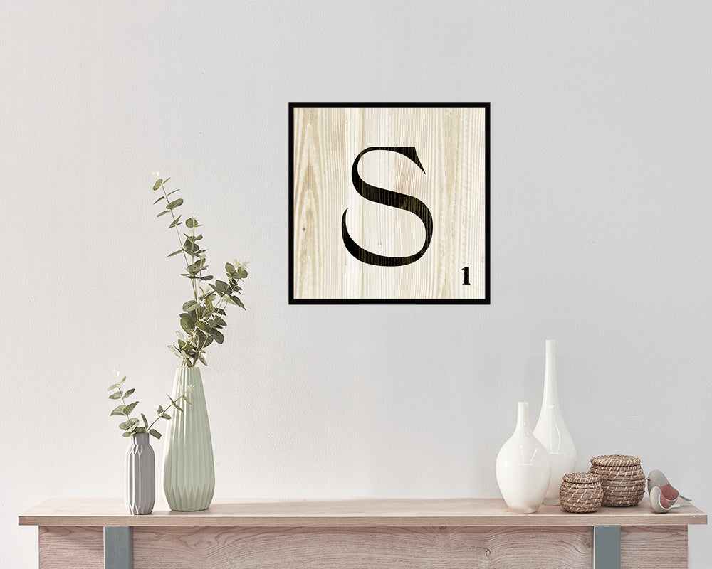 Letter S Custom Scrabble Sign Framed Prints Wall Art Decor Gifts, Wood