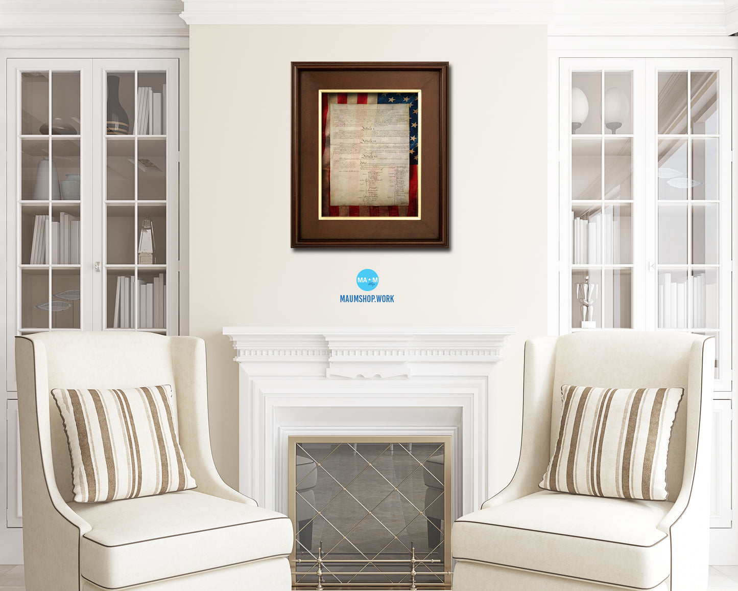 Constitution We the people US Historical Print Art Wood Framed Wall Decor Gifts, 12" x 16"