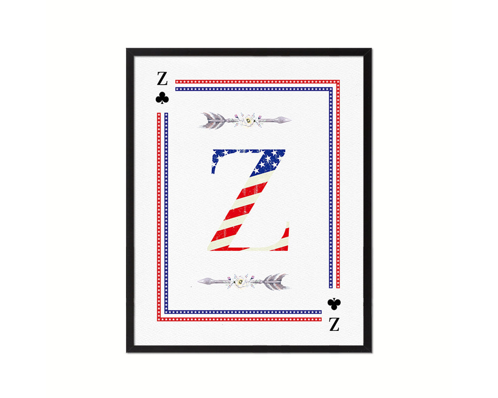 Letter Z Personalized Initial American Flag Playing Card Framed Prints Wall Art