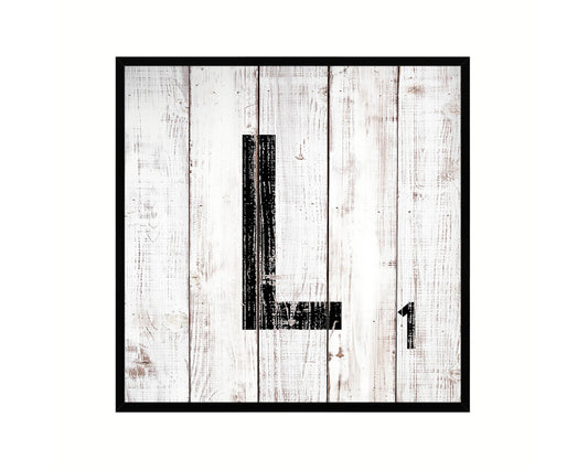 Letter L Custom Scrabble Sign Framed Prints Wall Art Decor Gifts, White Wash Wood