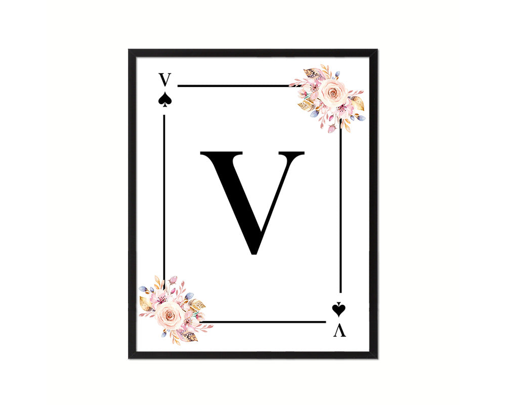 Letter V Custom Initial Boho Monogram Playing Card Framed Prints Wall Art