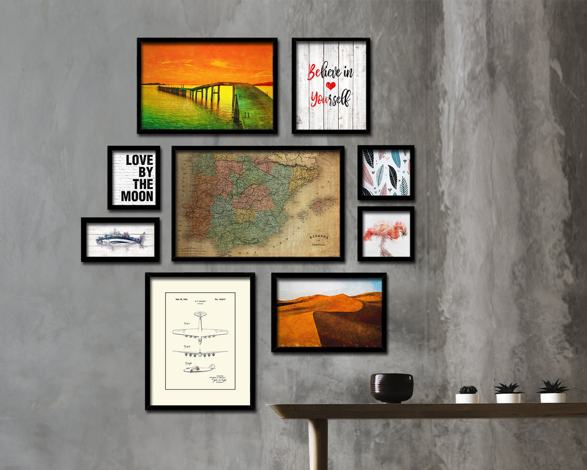 Spain and Portugal 1846 Vintage Map Framed Print Art Wall Decor Gifts