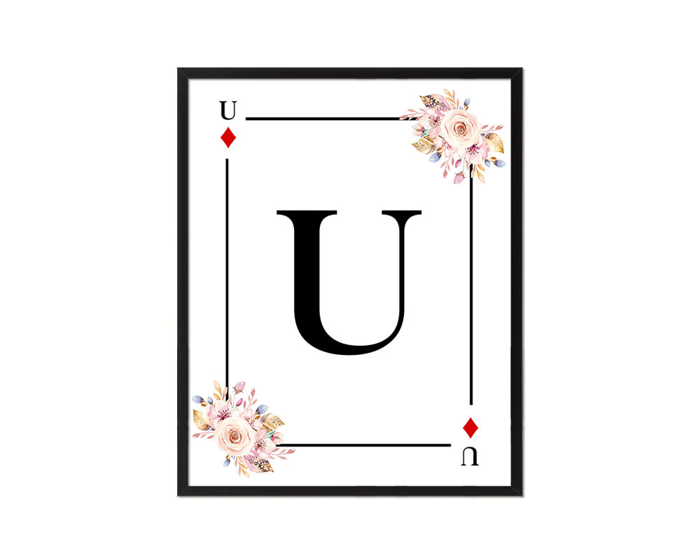 Letter U Custom Initial Boho Monogram Playing Card Framed Prints Wall Art