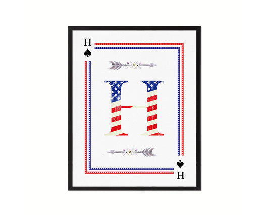 Letter H Personalized Initial American Flag Playing Card Framed Prints Wall Art