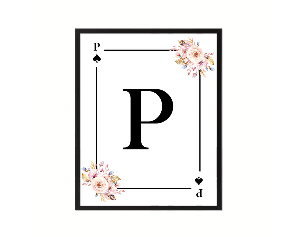 Letter P Custom Initial Boho Monogram Playing Card Framed Prints Wall Art