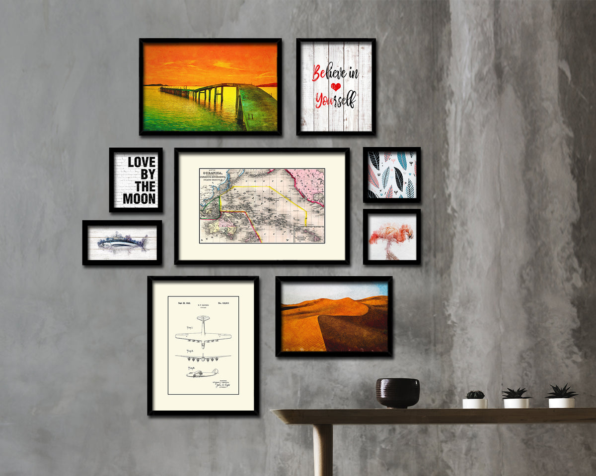 Oceanica Old Map Framed Print Art Wall Decor Gifts