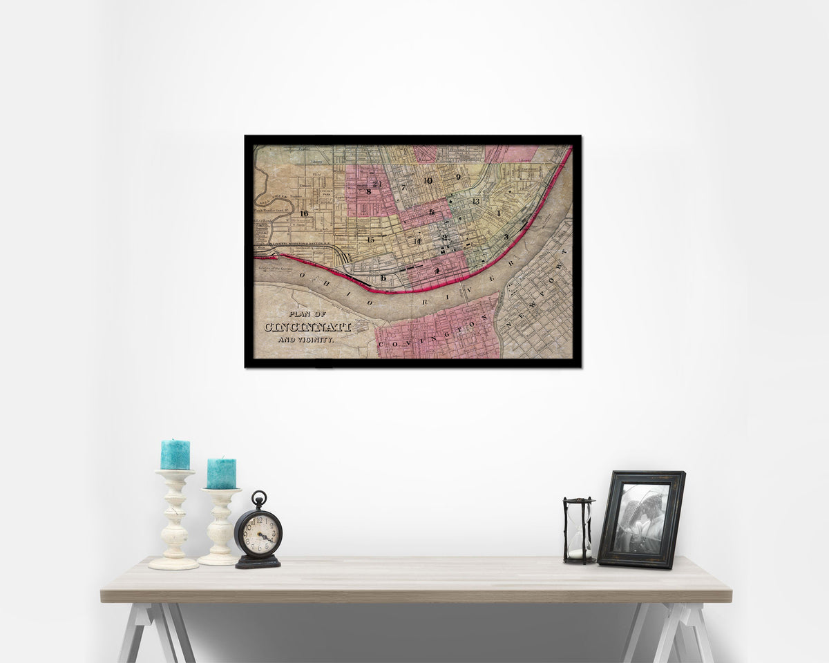 Cincinnati Historical Map Framed Print Art Wall Decor Gifts