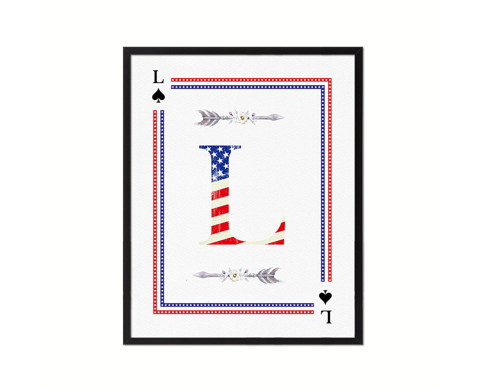 Letter L Personalized Initial American Flag Playing Card Framed Prints Wall Art