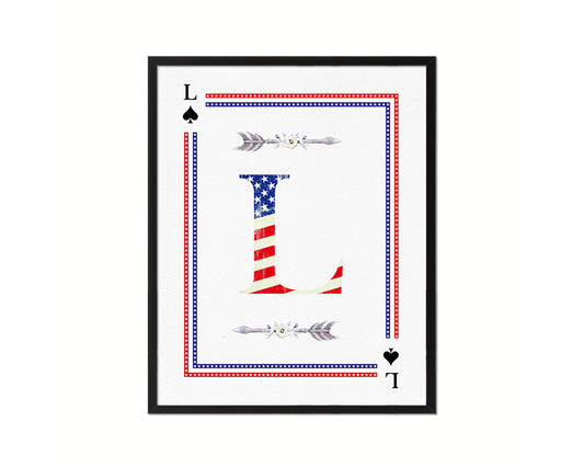 Letter L Personalized Initial American Flag Playing Card Framed Prints Wall Art