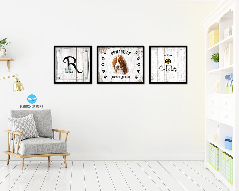 Letters R Custom Monogram Name Sign Framed Prints Wall Art Décor, White Wash Wood