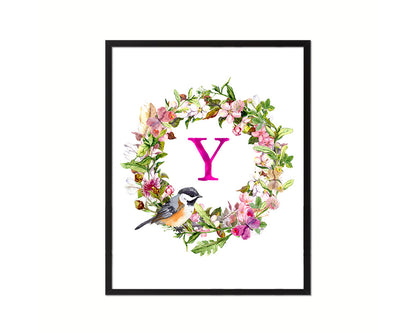Letter Y Custom Floral Wreath Monogram Framed Prints Wall Art