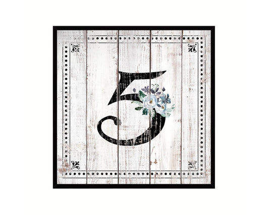 Number 5 Custom Monogram Name Sign Framed Prints Wall Art Décor, White Wash Wood