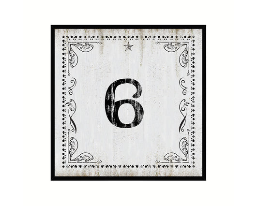 Number 6 Custom Monogram Name Sign Framed Prints Wall Art Décor, White Wash