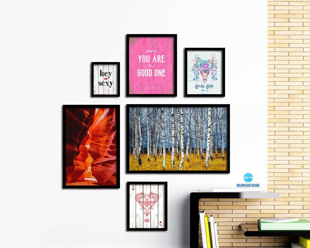 Birch Grove Tree Orange Grass Autumn Landscape Painting Print Art Frame Home Wall Decor Gifts