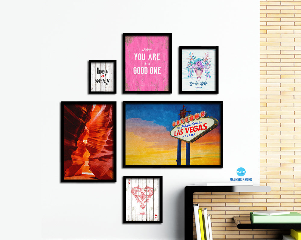 Entrance Sign Las Vegas Sign at Sunset Landscape Painting Print Art Frame Home Wall Decor Gifts