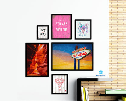Entrance Sign Las Vegas Sign at Sunset Landscape Painting Print Art Frame Home Wall Decor Gifts