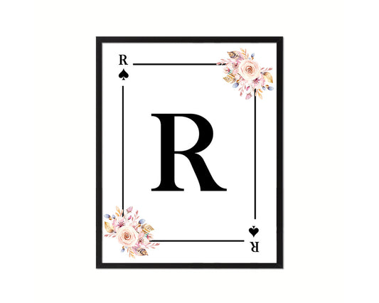 Letter R Custom Initial Boho Monogram Playing Card Framed Prints Wall Art