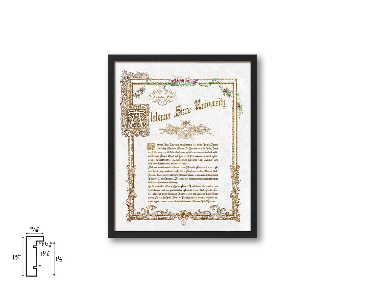 Alabama State University, Alabama, Custom Framed Document Print Wall Art Decor Gifts
