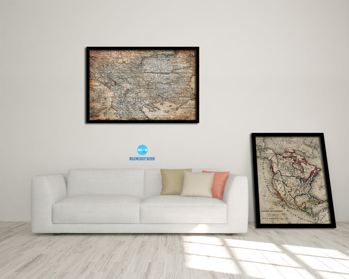 Balkans Hungary Romania Europe's Third World Antique Map Framed Print Art Wall Decor Gifts