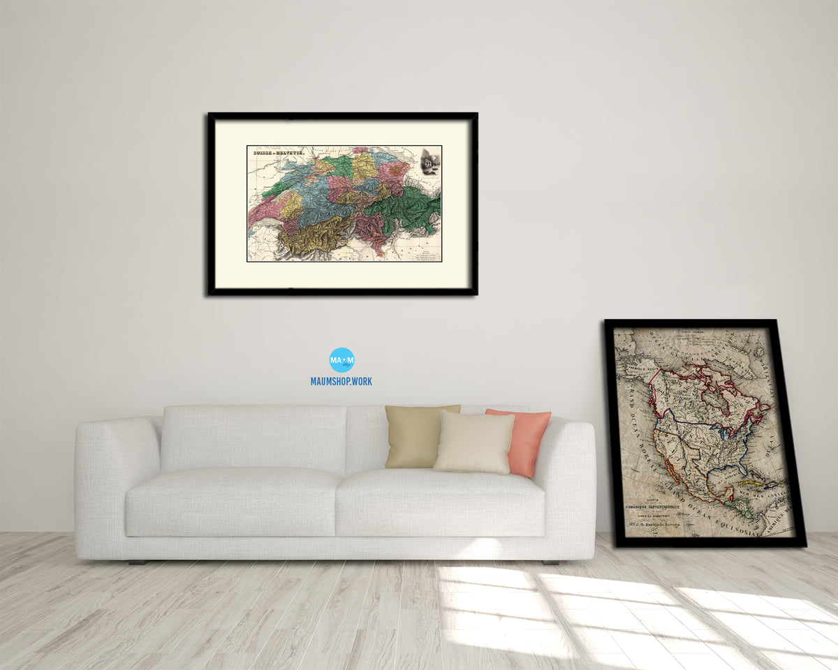 Switzerland the 19th Century Trousset Encyclopedia 1886-1891 Old Map Print Art Frame