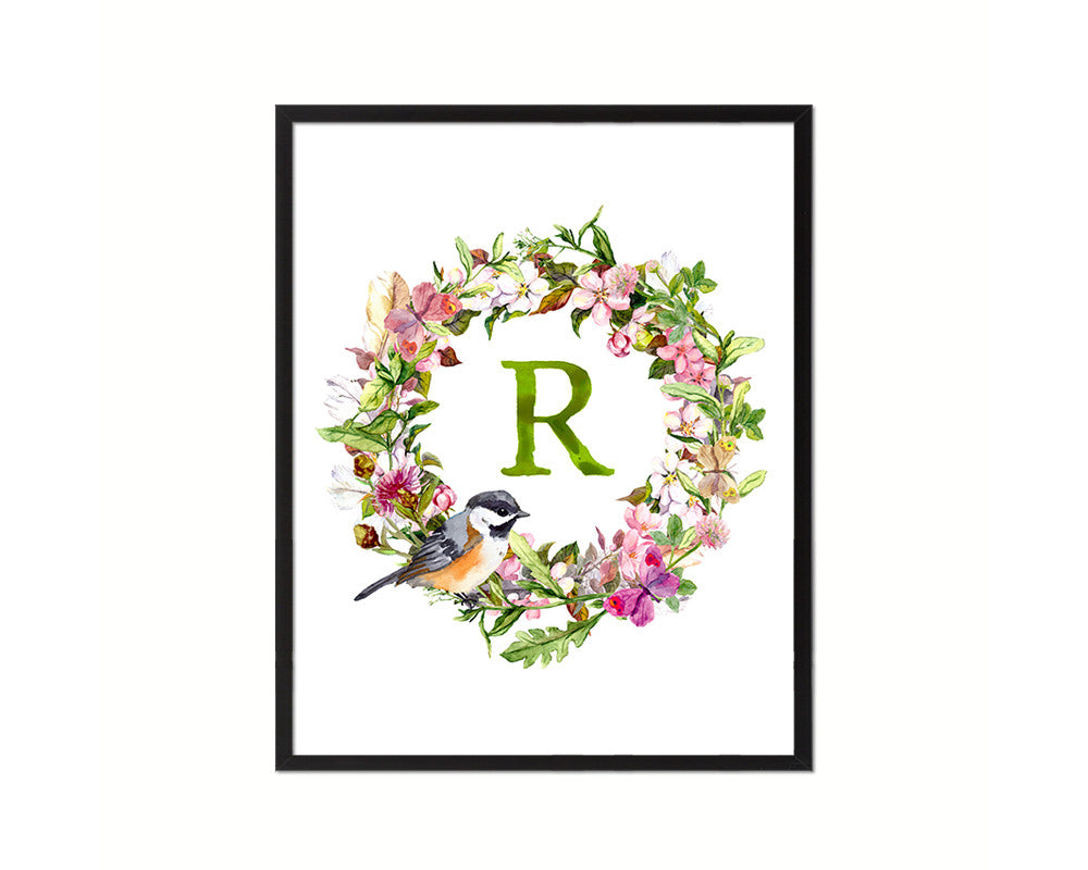 Letter R Custom Floral Wreath Monogram Framed Prints Wall Art