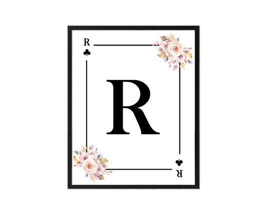 Letter R Custom Initial Boho Monogram Playing Card Framed Prints Wall Art