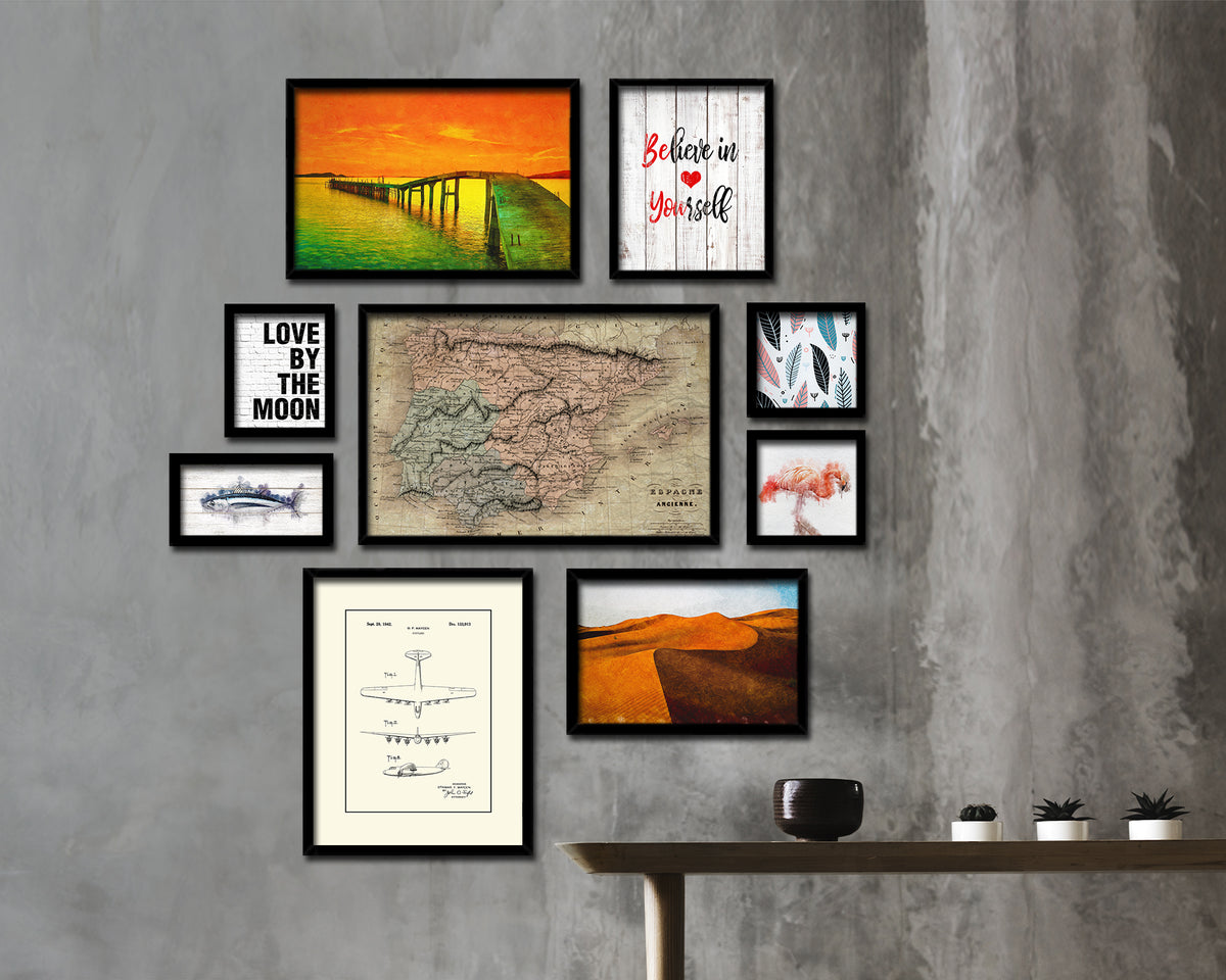 Spain and Portugal Historical Map Framed Print Art Wall Decor Gifts