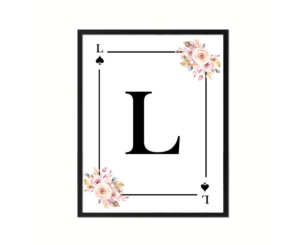 Letter L Custom Initial Boho Monogram Playing Card Framed Prints Wall Art
