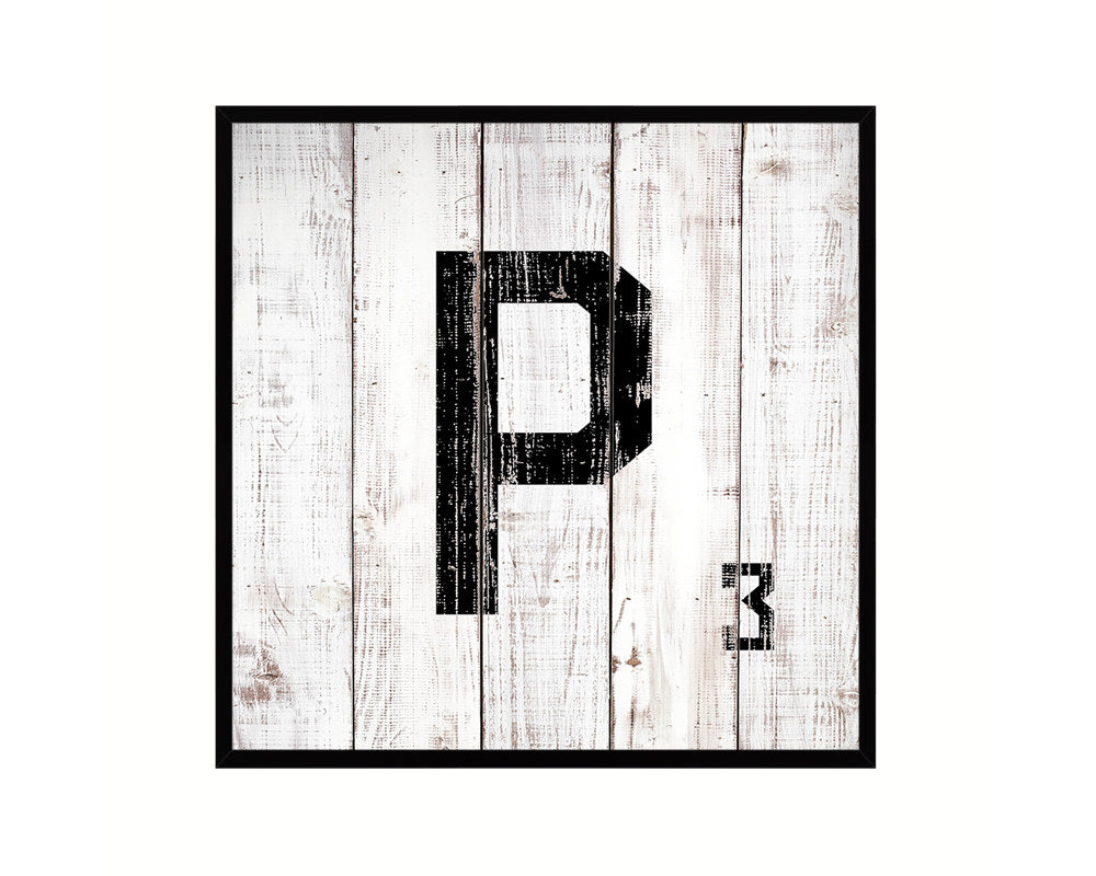 Letter P Custom Scrabble Sign Framed Prints Wall Art Decor Gifts, White Wash Wood
