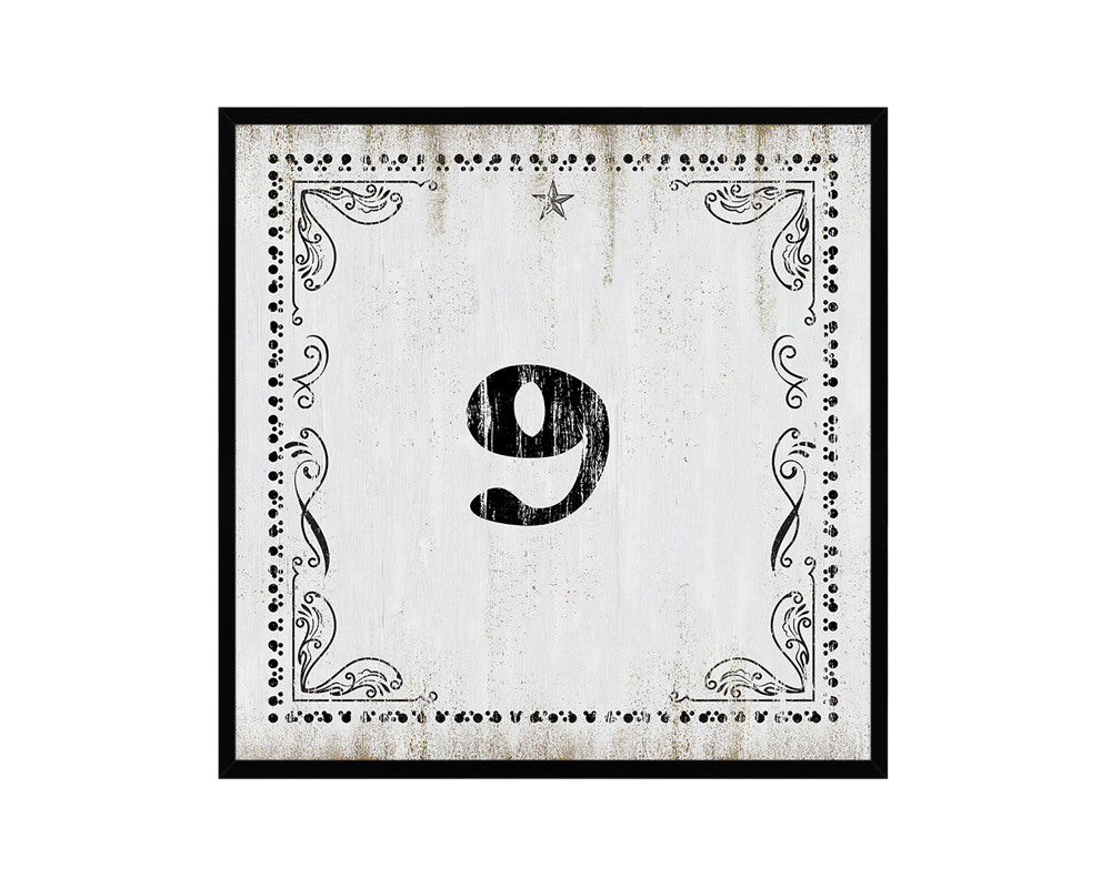 Number 9 Custom Monogram Name Sign Framed Prints Wall Art Décor, White Wash