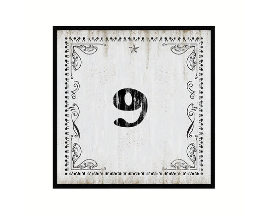 Number 9 Custom Monogram Name Sign Framed Prints Wall Art Décor, White Wash