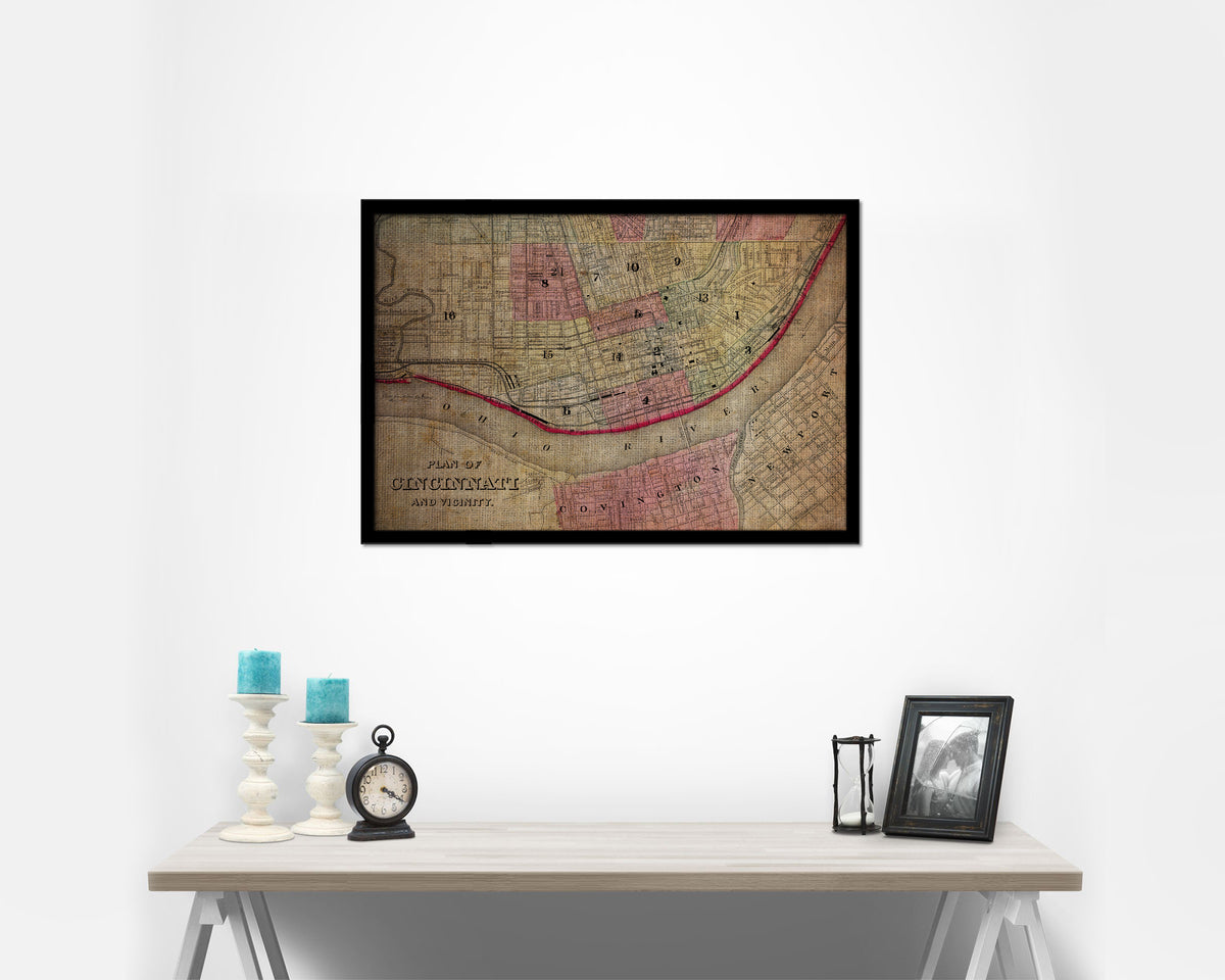 Cincinnati Vintage Map Framed Print Art Wall Decor Gifts