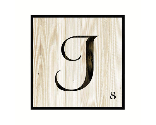 Letter J Custom Scrabble Sign Framed Prints Wall Art Decor Gifts, Wood