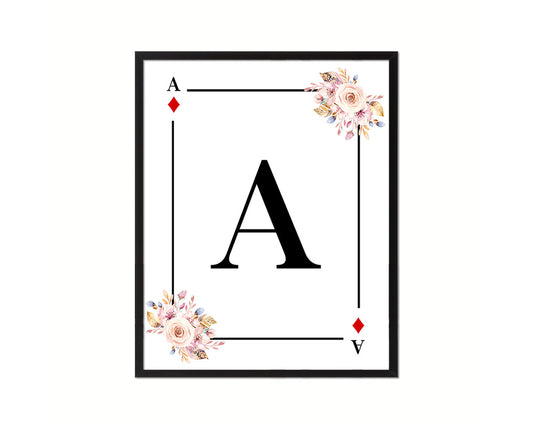 Letter A Custom Initial Boho Monogram Playing Card Framed Prints Wall Art