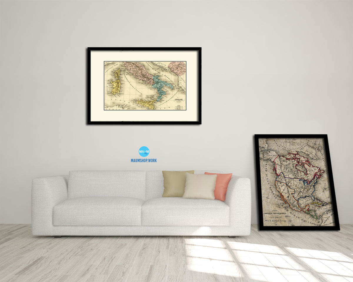 Italy and Rome Old Map Framed Print Art Wall Decor Gifts