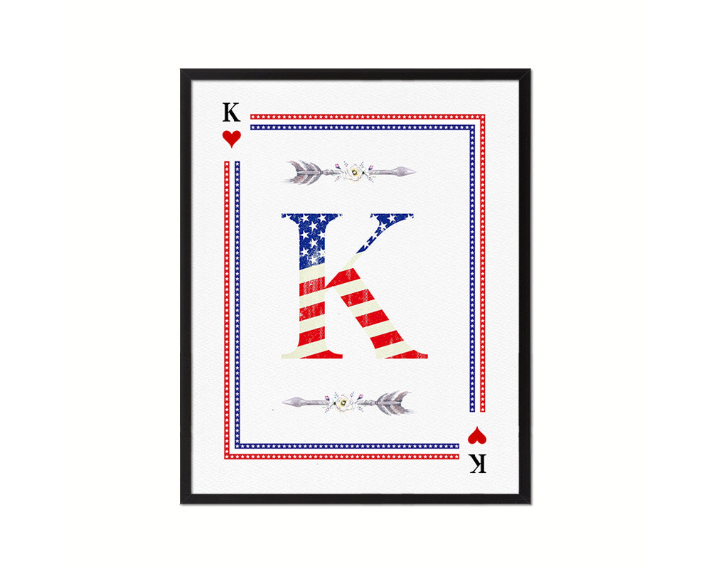 Letter K Personalized Initial American Flag Playing Card Framed Prints Wall Art