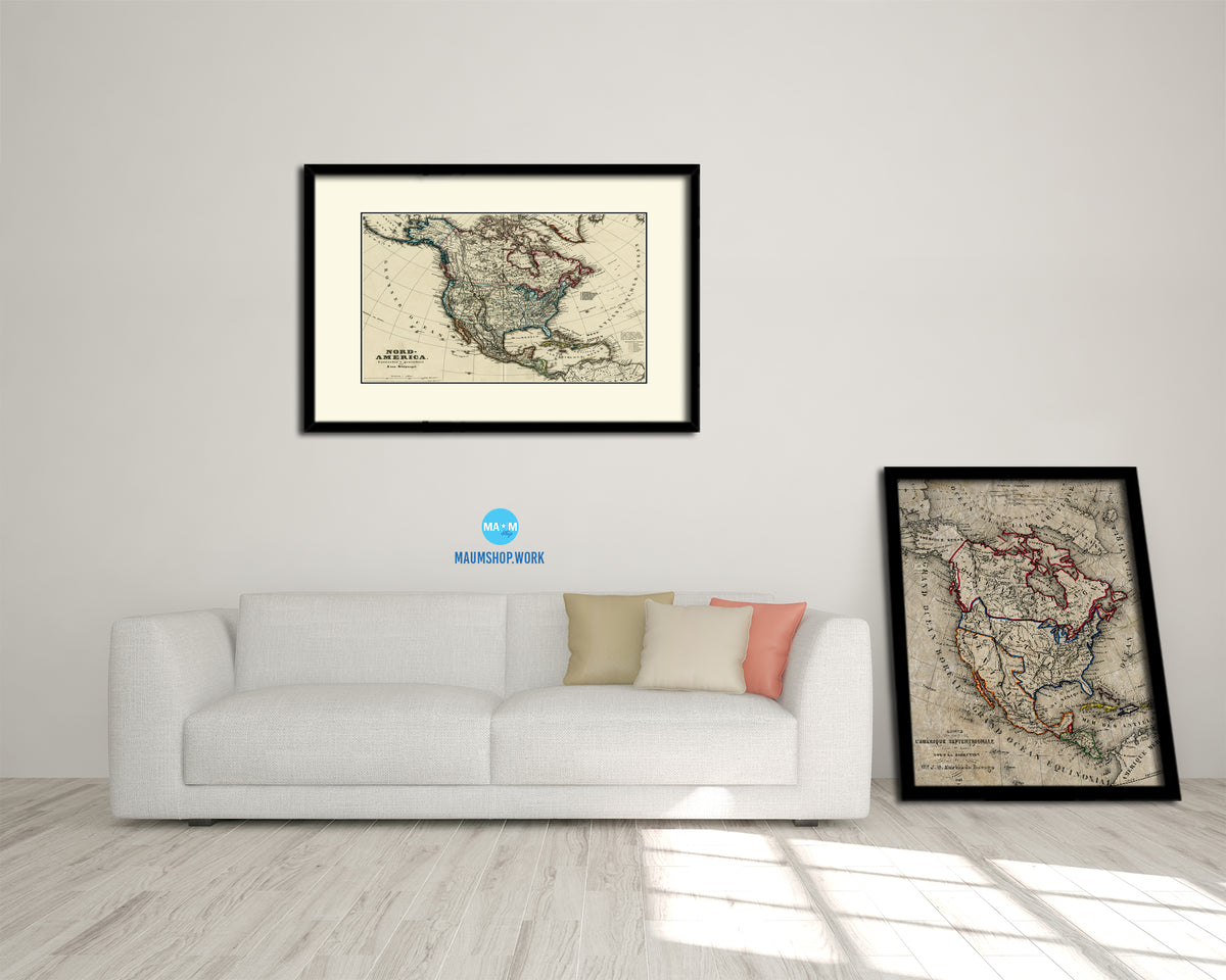 North America Stieler Dark Version 1872 Old Map Framed Print Art Wall Decor Gifts