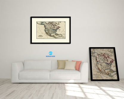 North America Stieler Dark Version 1872 Old Map Framed Print Art Wall Decor Gifts