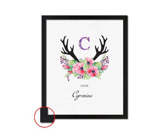 Letter C Watercolor Floral Boho Custom Initial Name Sign Framed Prints Wall Art
