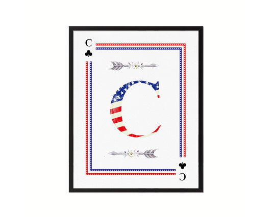 Letter C Personalized Initial American Flag Playing Card Framed Prints Wall Art