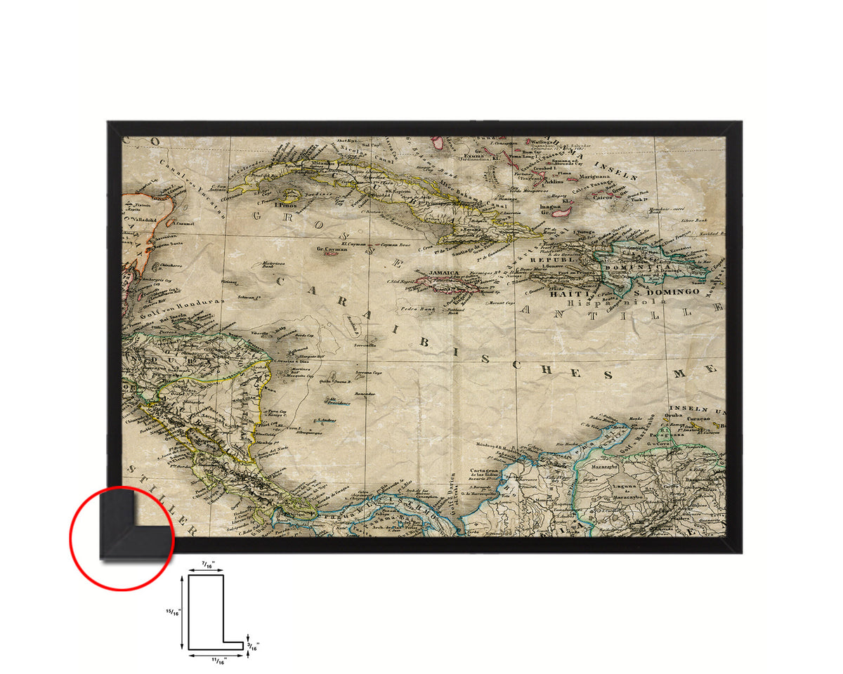 Caribbean Cuba Jamaica Styler 1875 Historical Map Framed Print Art Wall Decor Gifts