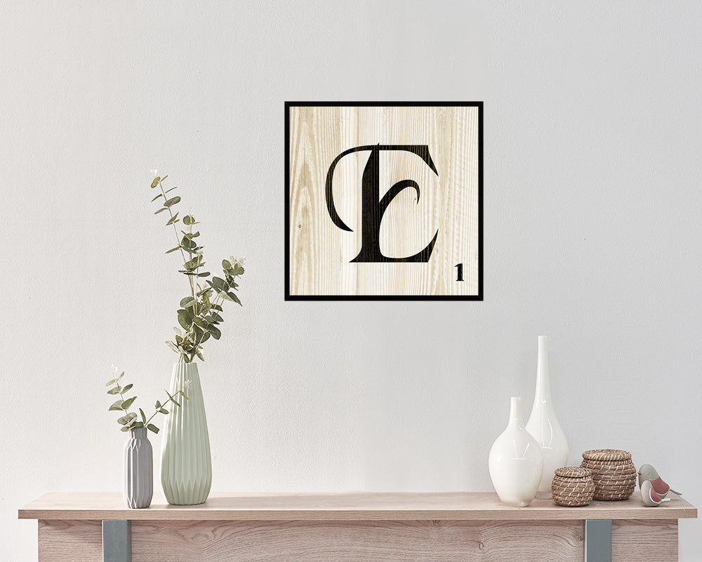 Letter E Custom Scrabble Sign Framed Prints Wall Art Decor Gifts, Wood