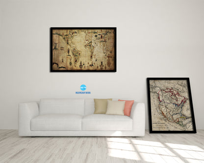 Spanish Portuguese Colonial Empire Antonio Sanches Historical Map Framed Print Art Wall Decor Gifts