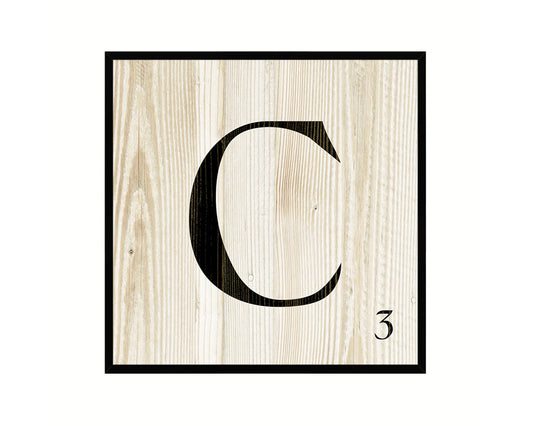 Letter C Custom Scrabble Sign Framed Prints Wall Art Decor Gifts, Wood